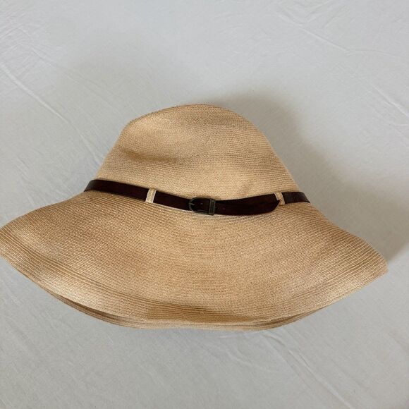 Grevi Wide Brim Sun Hat Beige Brown Leather Band Made In Italy Sz S 100% Hemp main image 8
